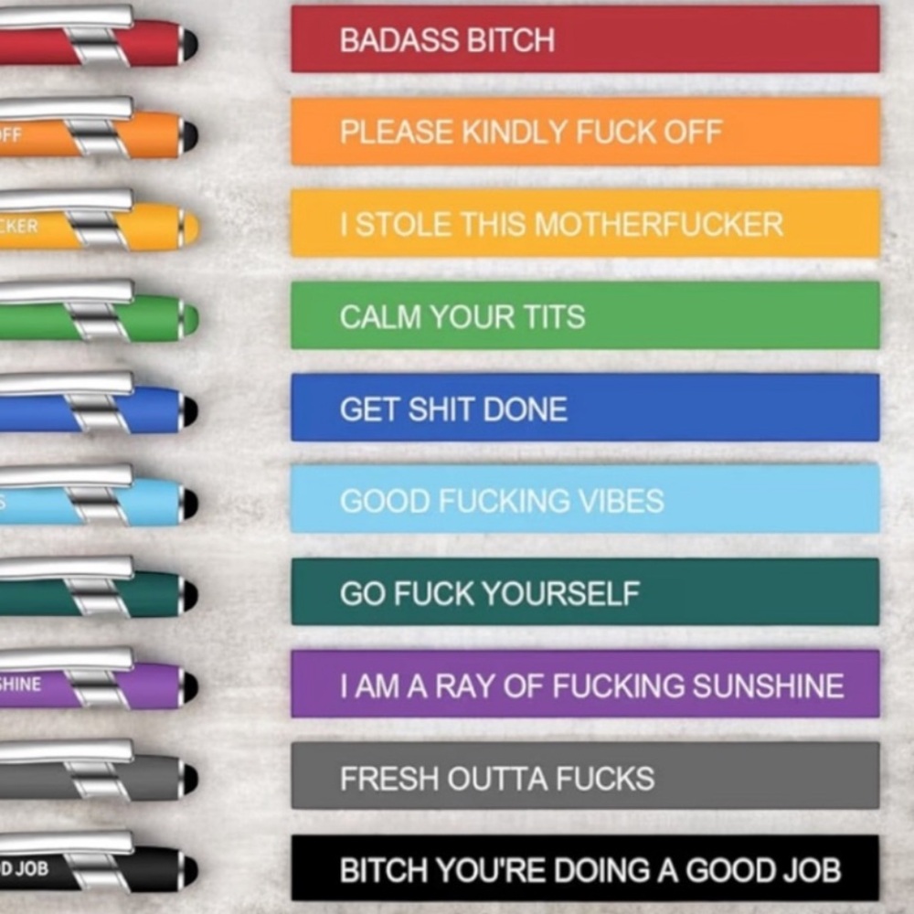 3/$15 Snarky Ballpoint Writing & Touch Stylus Tip Pen ❤️🧡💛💚💙🩵💜🩶🖤